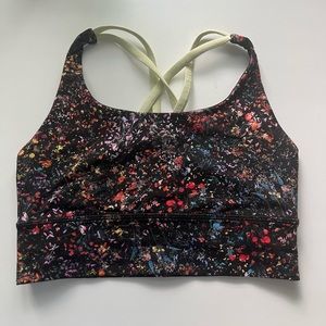 Lululemon Energy Bra Long Line Flowerescent Multi Lemon Ice Size 4